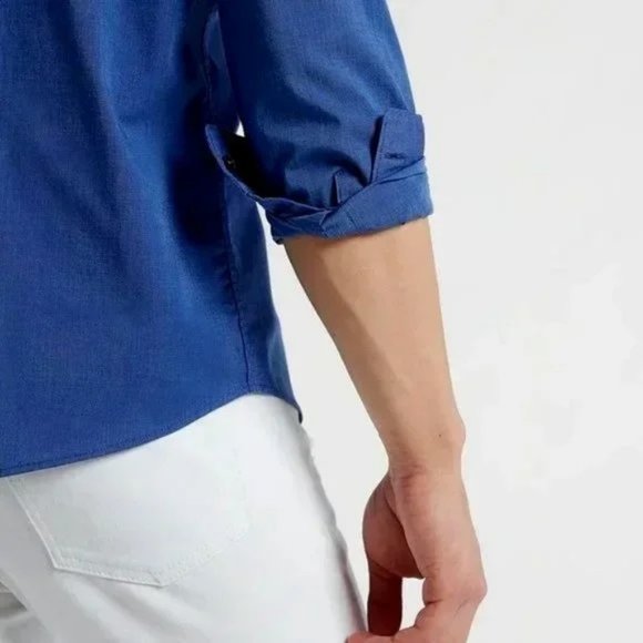 Express Blue Slim Solid Stretch Cotton Shirt SZ XL - Picture 6 of 8
